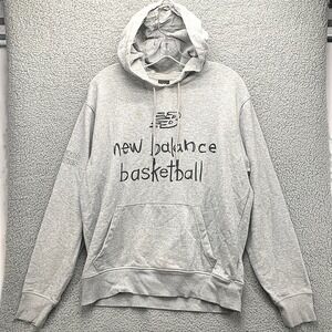 New Balance Men's M Graphic Hoodie Gray Pullover Athletic Logo Sweatshirt Flaw